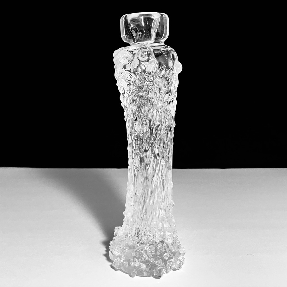 ICICLE DRIP Brutalist Glass Bud Vase / HAND BLOWN, Applied Threads / 8.75 Inch